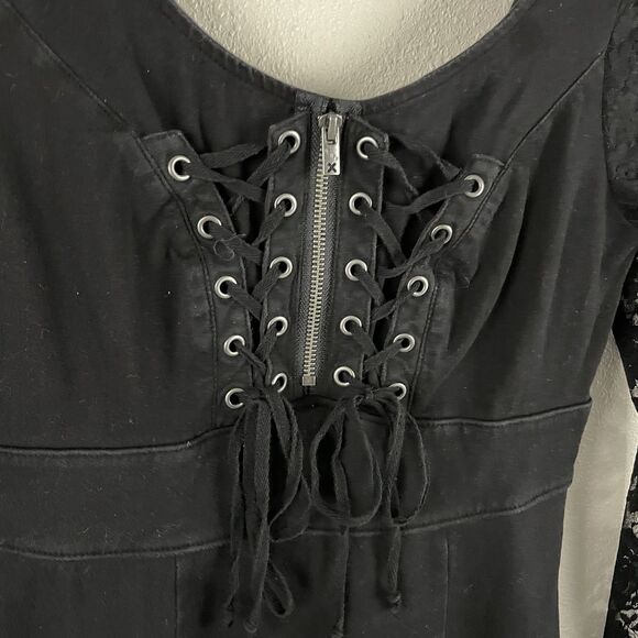 Tripp NYC Daang Goodman Small Black Lace Sleeve Hi Low Corset Front Dress Witchy - Picture 4 of 9